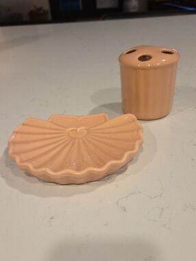 Vintage Mcm Art Dico Shell Soap Dish With Toothbrush Holder
